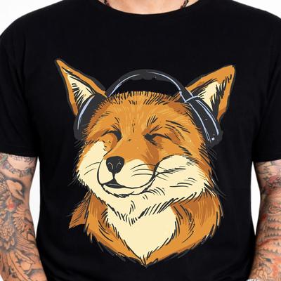 Cute Fox Wearing Headphones Music Graphic Tee Animal Lover Wildlife Funny Shirt.