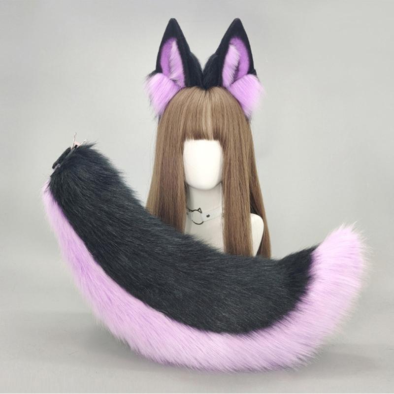 Katzen Kostüm Zubehör Kunstpelz Fuchsschwanz und Ohren Stirnband Set Tier Halloween Cosplay Kostüm für Damen Herren Geschenke