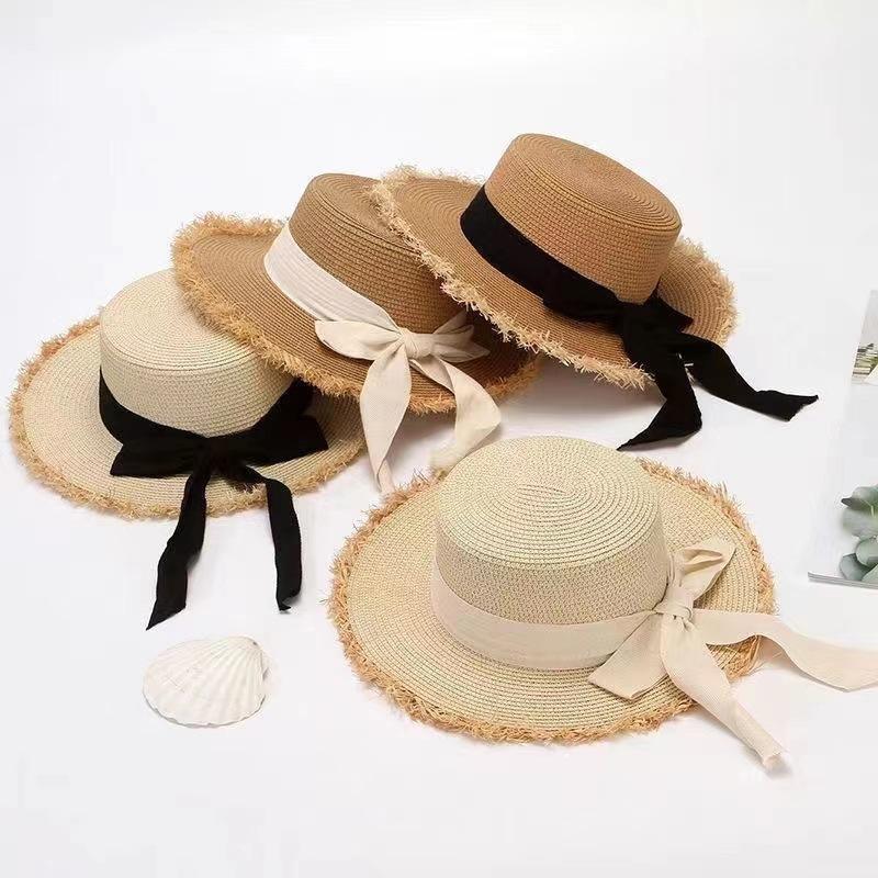 Summer Sun Protection Woven Women'S Straw Hat,Bow Tie, Elegant Beach Hat, Large Brim Sun Hat ForVacation Top Hat  Sombreros