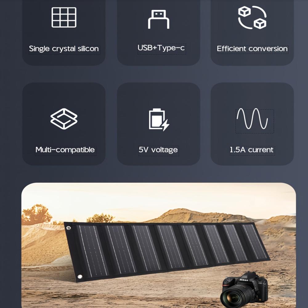 Cargador de panel solar plegable de 60W con alta tasa de conversión, adecuado para teléfonos móviles, iPhones, iPads, ordenadores portátiles, camping y viajes en autocaravana.