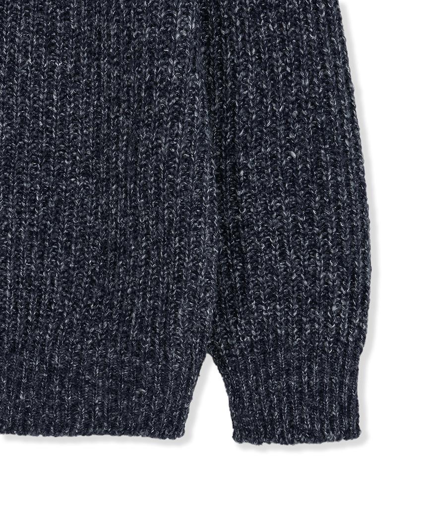 NODU Adn Heathered Hatch Round Semi-Overfit Long Sleeve Knit [Navy]