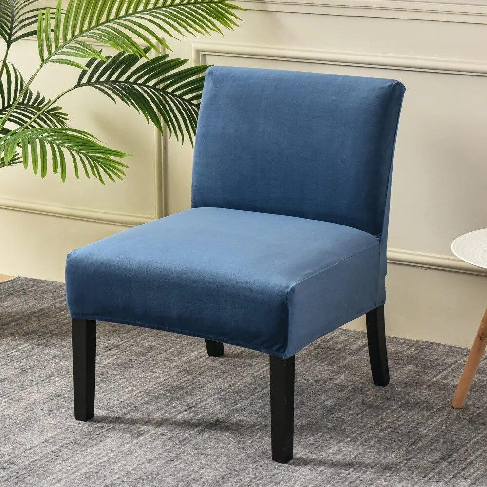 Velvet Armless Chair Cover Solid Color Sofa Stool Slipcover Nordic Accent Stretch Chair Covers Elastic Couch Protector Cover
