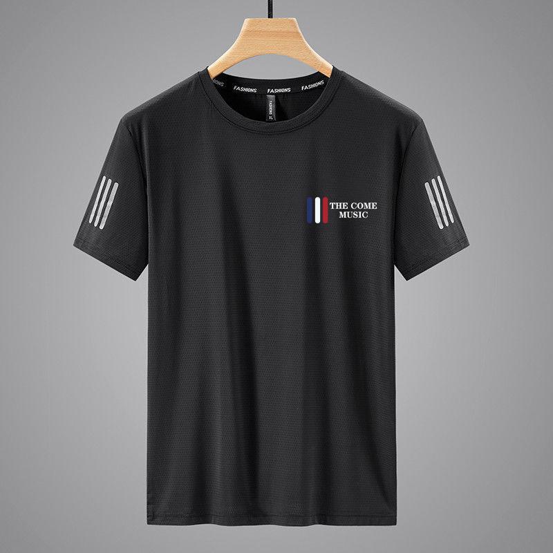 

Мужская летняя футболка из ледяного шелка с круглым вырезом, модные принты, костюм для бега и фитнеса, дышащие быстросохнущие спортивные футболки 4XL