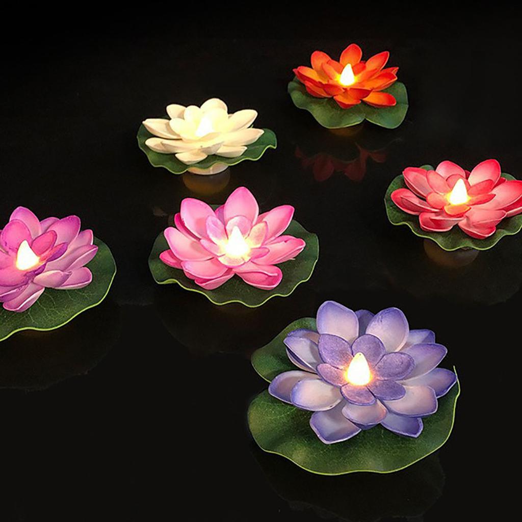 6PCS LED Lotus Night Lamp Floating Water Sensor Flower Lamp Garden Fish Tank Decor Festive Party Accessories Wishing Lotus Light