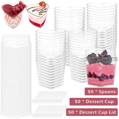 50 Stück Mini Dessertbecher 60/100/180ml Klare Plastik Desserttöpfchen Vorspeisenbecher für Pudding Mousse Joghurt Snacks Party Catering