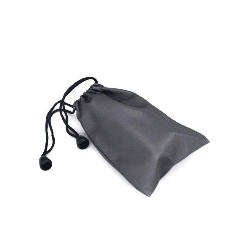Waterproof Gray Drawstring Bag for Power Bank, Phone, Hard Drive, and Selfie Stick.