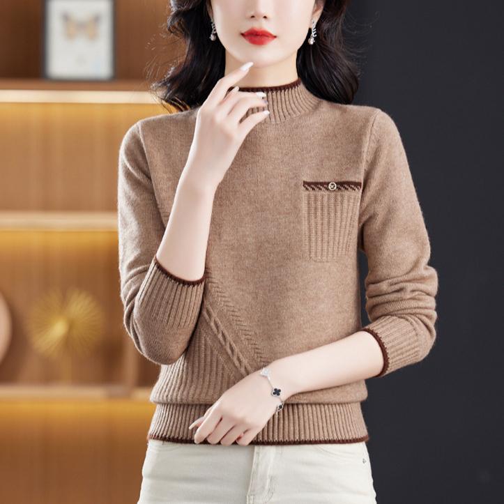 Modny sweter kontrastowy dla kobiet Wszechstronny sweter dzianinowy z okrągłym dekoltem na jesień i zimę Stylowy sweter casual z długim rękawem