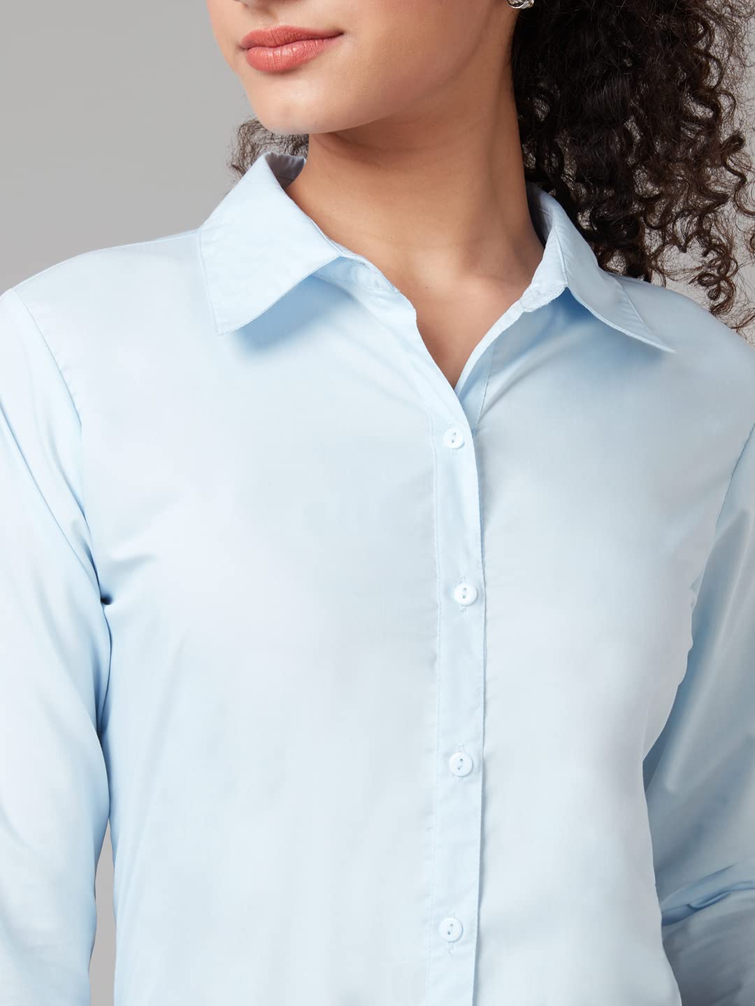 Style Quotient Women Solid Blue Polycotton Regular Formal Shirt L