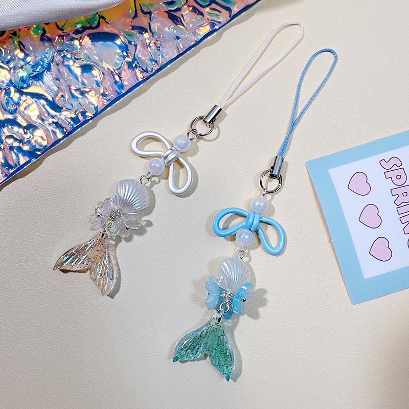 Sweet And Cool Girl Sakura Mermaid Harajuku Style Acrylic Laser Bow Mobile Phone Chain Guben Chain Pendant