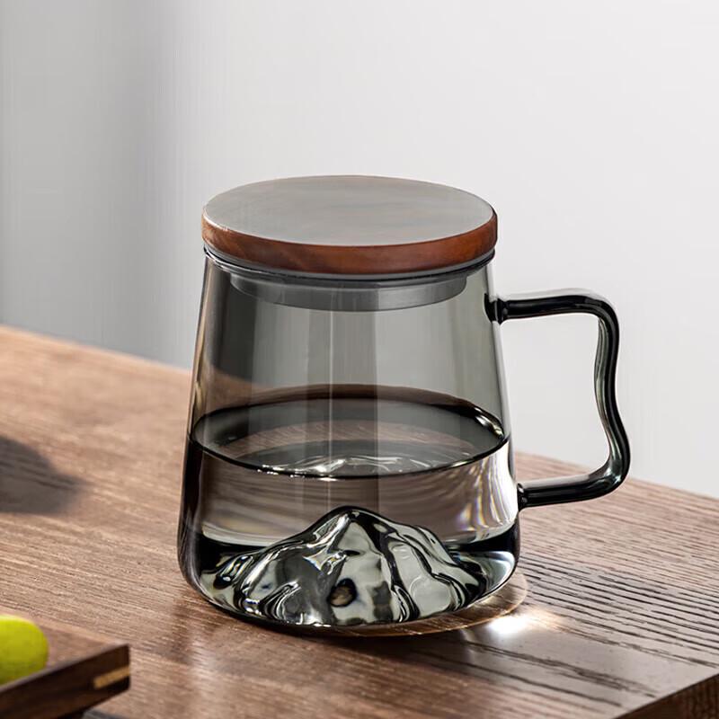 Jinsu Smoke Green Mountain Glass Tea Cup with Lid