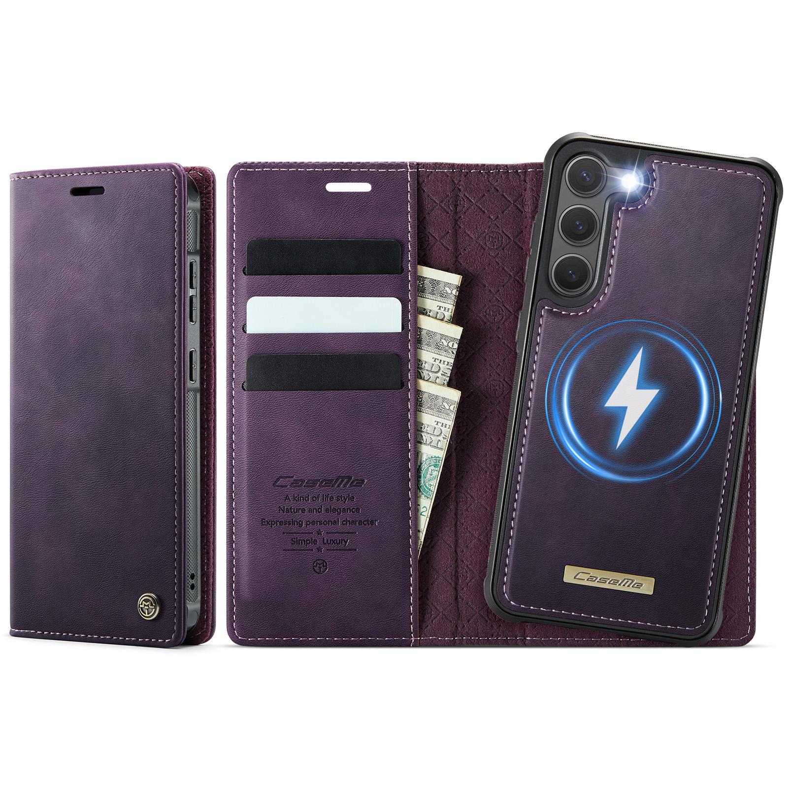 

For Samsung Galaxy S23+ Case CASEME C49 Compatible with MagSafe RFID Blocking Detachable Wallet Leather Phone Cover Purple