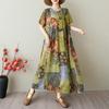 DIMANAF 2025 Summer Women Vintage Plus Size Long Printing Dress Short Sleeve Casual O-Neck Basic Fashion Loose Dress
