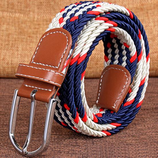 Men's Women's Canvas Plain Webbing Metal Buckle Woven Stretch Waist Belt Strap