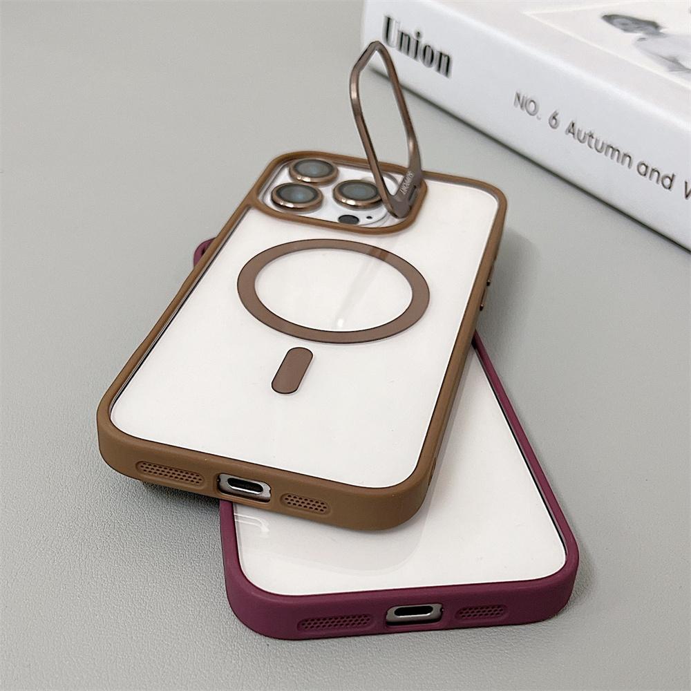 transparent magnetic shockproof phone case For iPhone 16 15 14 13 12 11 Pro Max Plus Magsafe Funda Stand Protection Cover