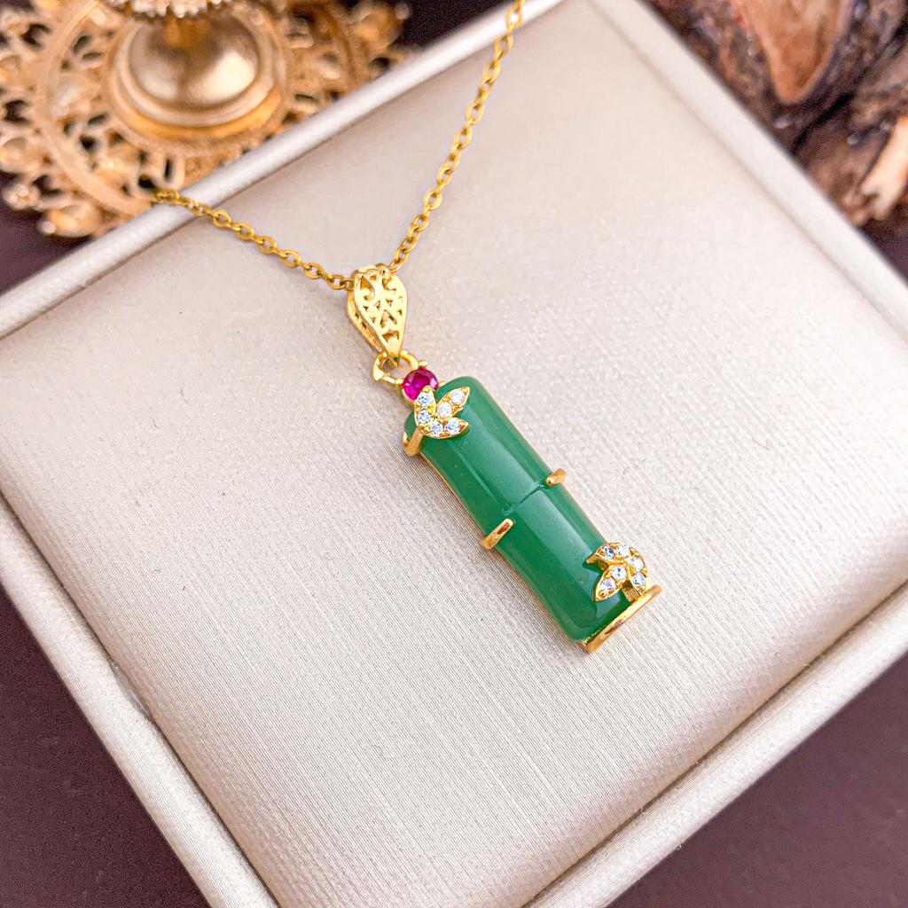 Necklace Hot-selling Green Bamboo Titanium Steel Necklace Accessories Women's Popular Fashion Temperament Versatile Korean Version Collarbone Chain