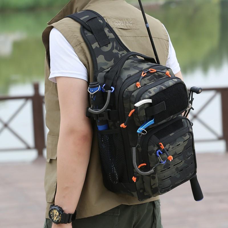 Multi-Functional Fishing Chest Pack Waterproof Tactical Sling Bag Outdoor Angling Hiking Camping Lightweight