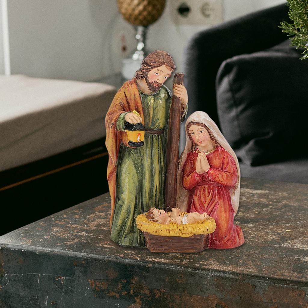Nativity Scene Holy Family Figurines Statue Ornament for Christmas Indoor Tabletop Decoration and Religious Gift Giving