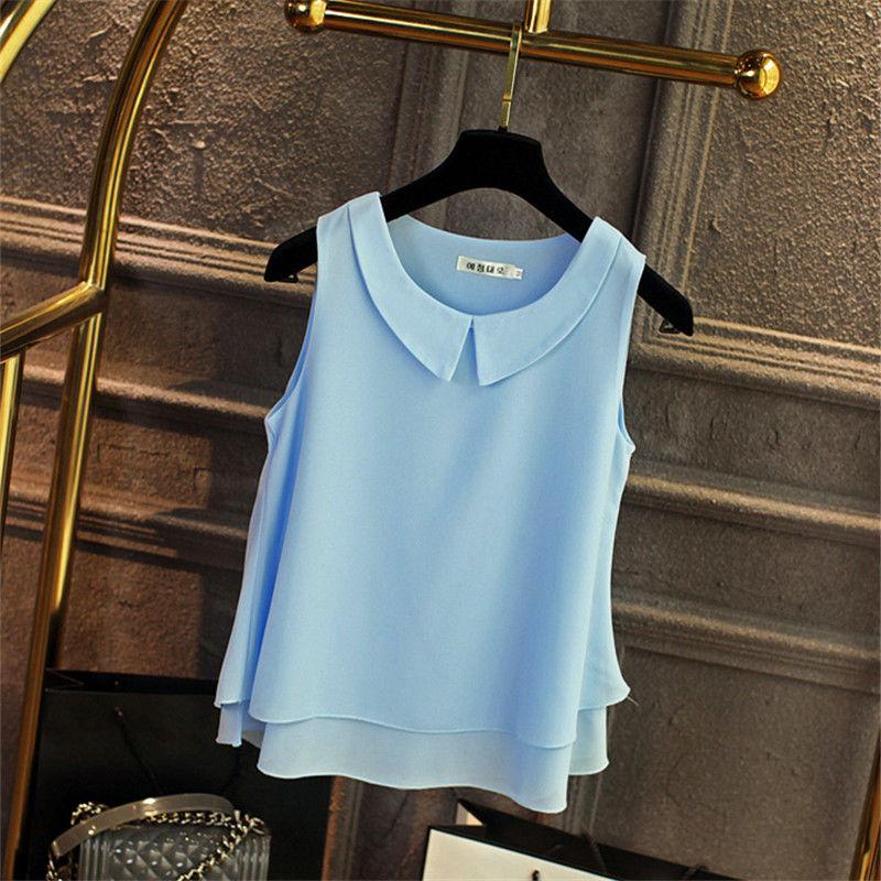 Women's Peter Pan Collar Double-Layer Chiffon Sleeveless Blouse