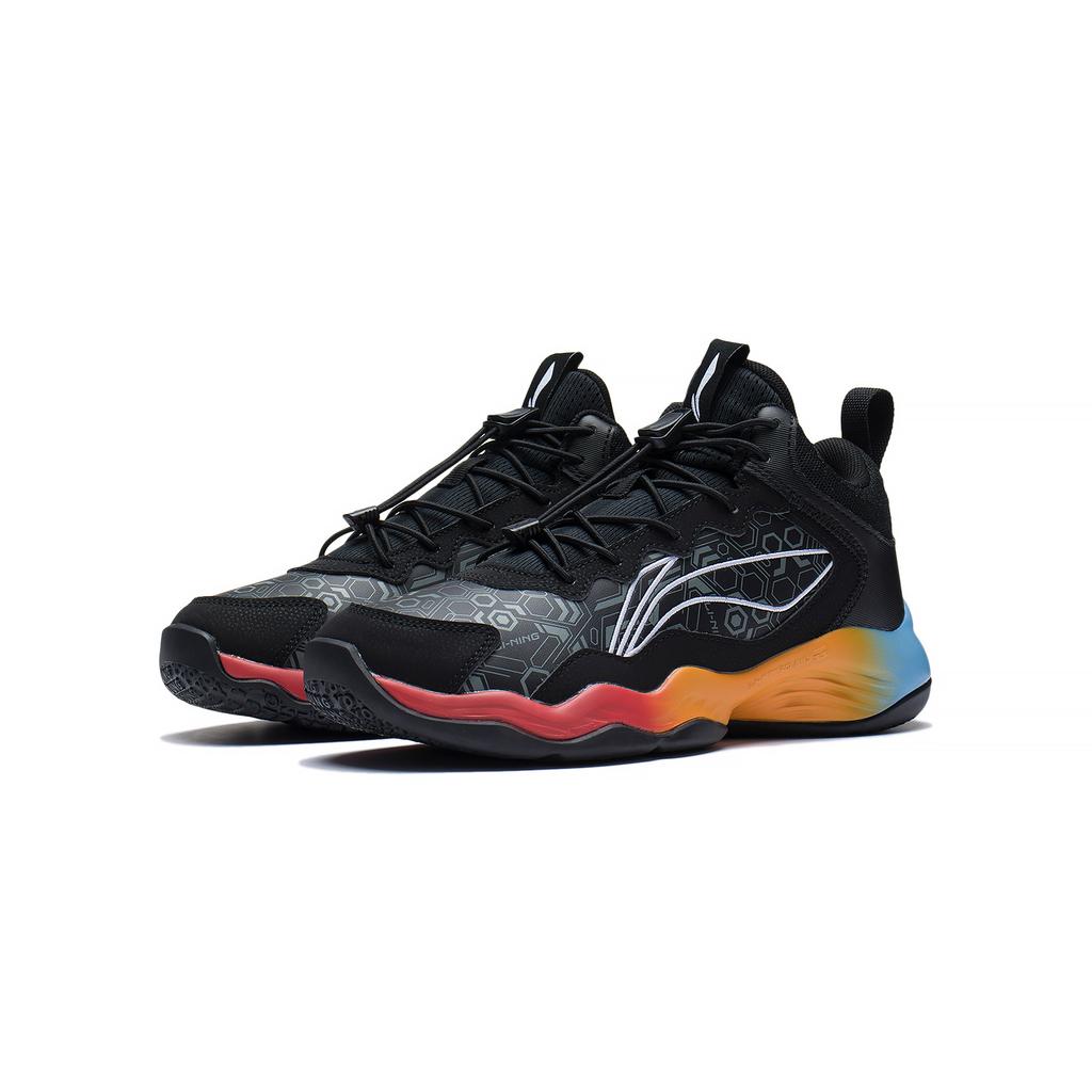 Li Ning Kids Pioneer Ling I TD Synthetic Leather Fashion Trend Shock Absorption Rebound Low Top Basketball Shoes Kids basketball shoes Black YKBU128-7