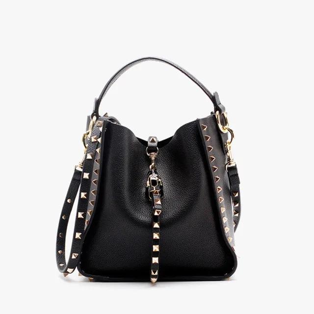 Senior Luxury Women's Single Shoulder Crossbody Bag Leather Lychee Rivet Fashion Senior Leisure Hot Bucket Bag Handbag