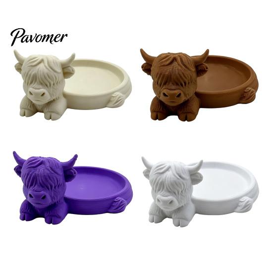 Decorative Trinket Tray Highland Cow Jewelry Storage Tray, Round 3D Printed Desktop Creative Bedroom Organizer, Tabletop Container for Rings Earrings