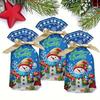 50pcs Christmas Drawstring Gift Bags, Festive Cartoon Reindeer, Santa, Snowman Designs, Plastic Party Favor Pouches with Ribbons for Holiday Presents