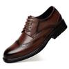 Men's Genuine Leather Brogue Shoes - British Style with Soft Sole and Pointed Toe