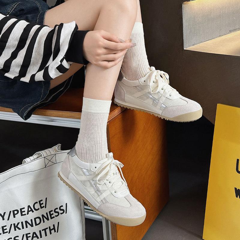 Dexun shoes women's new leather mesh retro sports shoes hollow breathable Forrest Gump shoes flat-bottomed versatile board shoes