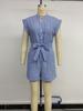 Summer Casual Striped Jumpsuit - Women's Short Sleeve Jumpsuit with Shorts, European & American Style for Trendy Commutes