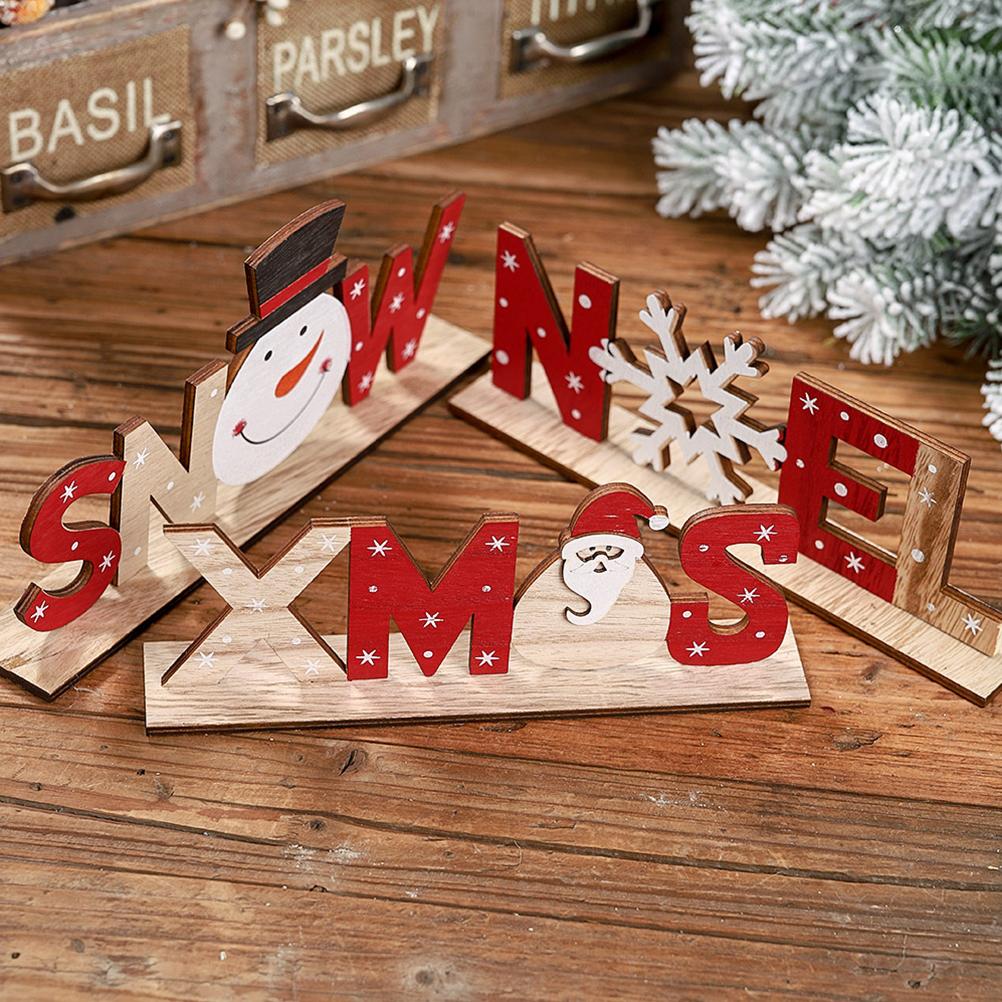 Christmas Wooden Santa Claus Snowman Snowflakes Letter Decoration Table Ornament Letters Sign Christmas Party Decoration