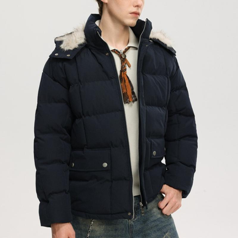 Winter Men's Detachable Hooded Fur Collar Short Loose Versatile Warm Jacket