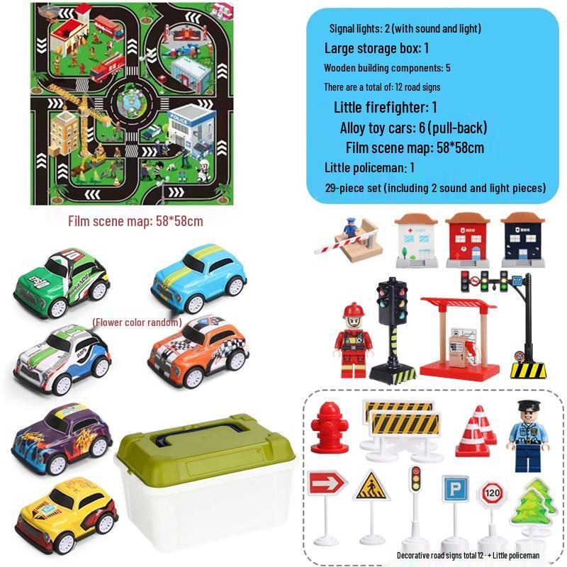 Traffic Signal and Light Educational Set: Safety Teaching Aids, Road Signs, Car Models, and Parking Scene Map