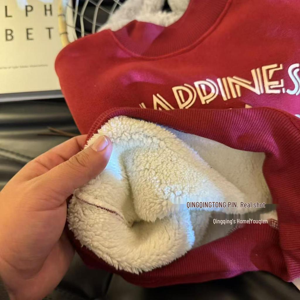 Winter Fleece-Lined Baby New Year Robe, Half-High Collar Sweatshirt for Boys and Girls