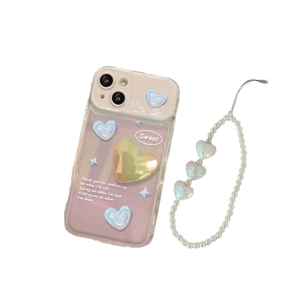 Chaîne d'amour tridimensionnelle Adaptée pour coque de téléphone portable Apple 16 15pro à rabat miroir 14 silicone transparent 13 antichoc 7/8