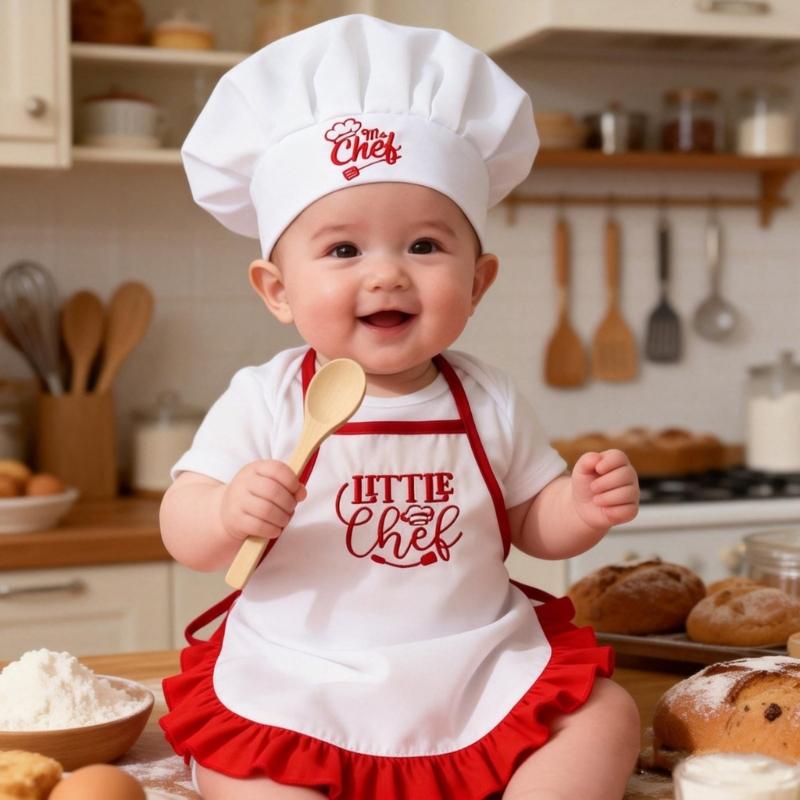 Infant Cook Photography Props Set Apron And Hat Polyester Costume For Newborns Ideal For Baby Photos Taking