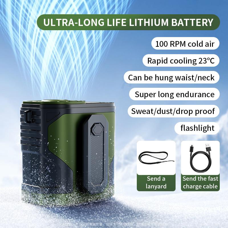 

High-speed Waist-hanging Fan Portable Waist-clip Outdoor Construction Site Portable Fan to Cool Down USB Mini Neck-hanging Fan зелений