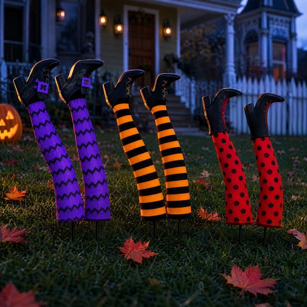6pcs Skull Witch Legs Decoration Pumpkin Bat Witch Feet Lawn Decor  Garden Lawn
