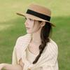 Flat Straw Hat Natural Straw Weaving Wide Brim Sun Hat Summer Beach Sun Protection Hat with Ribbon Bow