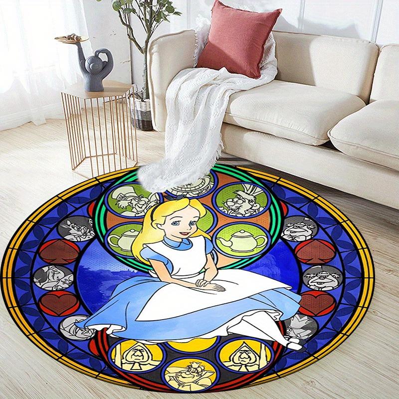 1pc Alice in Wonderland Round Area Rug,Non Slip,Machine Washable Polyester Carpet for Living Room,Bedroom Decor