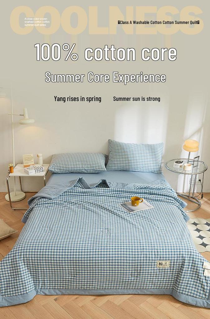 Class A Xinjiang Cotton Summer Quilt - Water-Washed, MUJI Style, Air Conditioning Thin Quilt, Machine Washable, Dormitory-Ready.