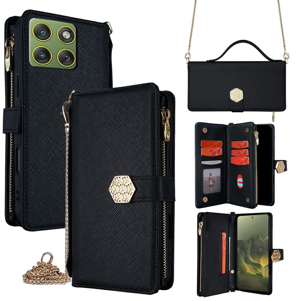 Pro Motorola Edge 70 5G Pouzdro s křížovou texturou PU kůže + TPU Peněženka Kryt telefonu s popruhem