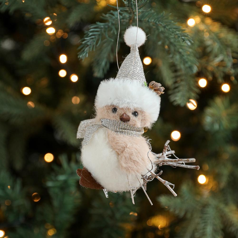 Gray Foam Bird Ornament with Pinecone and Branch for Christmas Tree Plush Design Lightweight Holiday Decoration