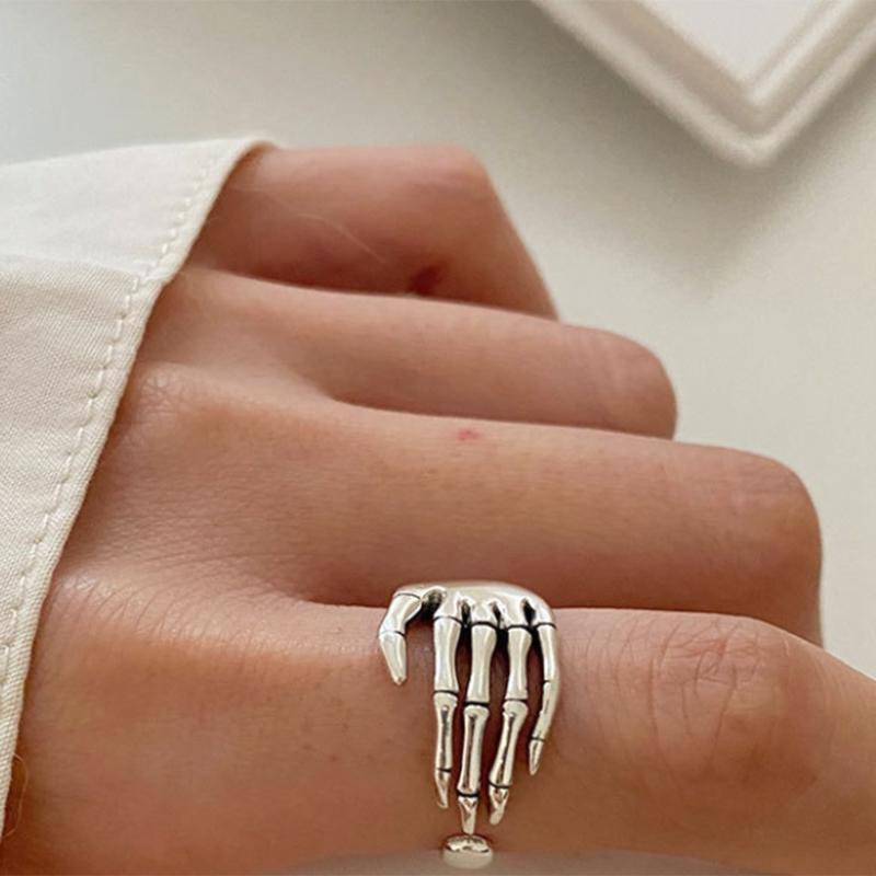 Trendy Silver Color Skeleton Hand Loop Five Claws Ring for Women Men Jewelry Lover Couple Ring Friendship Open Ring