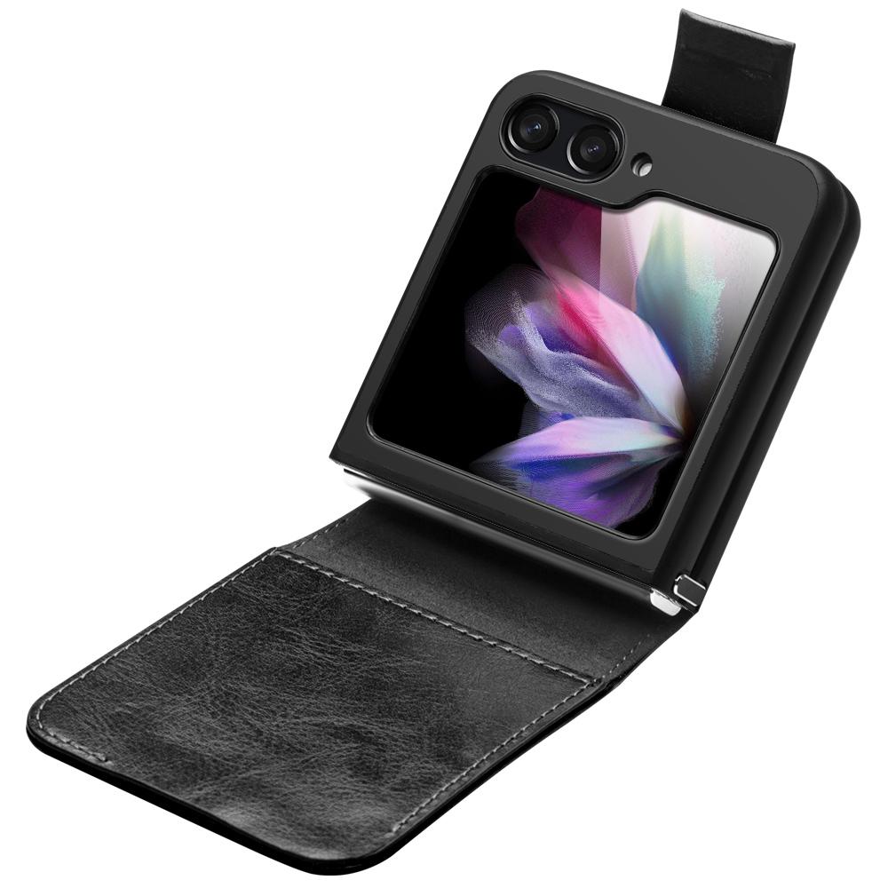 QIALINO For Samsung Galaxy Z Flip5 5G Genuine Cow Leather+PC Phone Case Card Holder Slim Fit Cover
