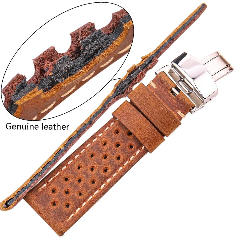 Breathable Genuine Leather Watchbands Women Men 5 Colors Strap 20mm 22mm 24mm Smart Watch Band Deployment Clasp