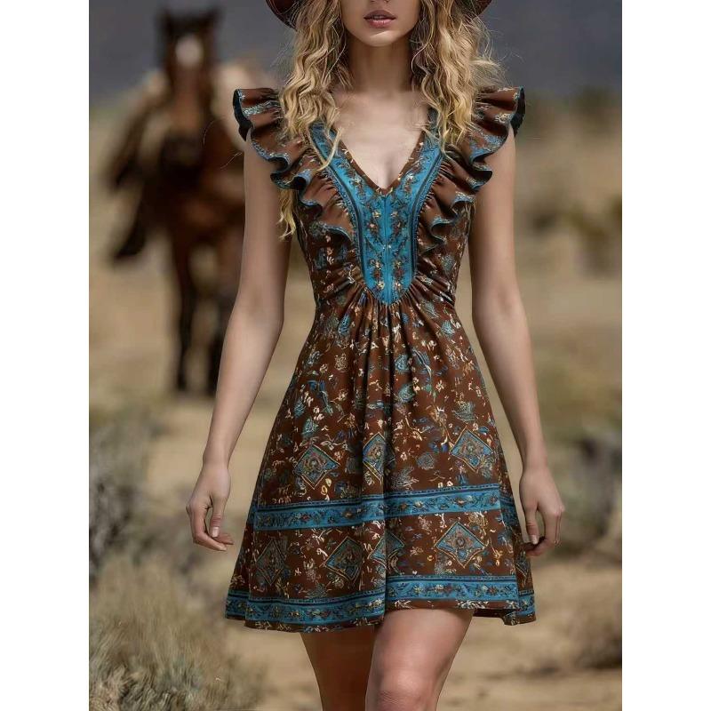 QICED Fashion Summer Spring V-Neck Sleeveless Casual Dresses