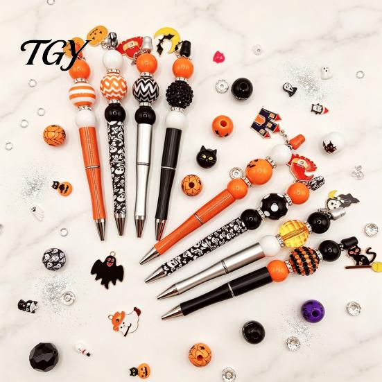 Customizable Stylus Pens 8PCS Halloween Beadable Pens, Assorted Acrylic Beads Decor, DIY Ballpoint Handcrafted Gifts for Best Friends Pen Set Holiday