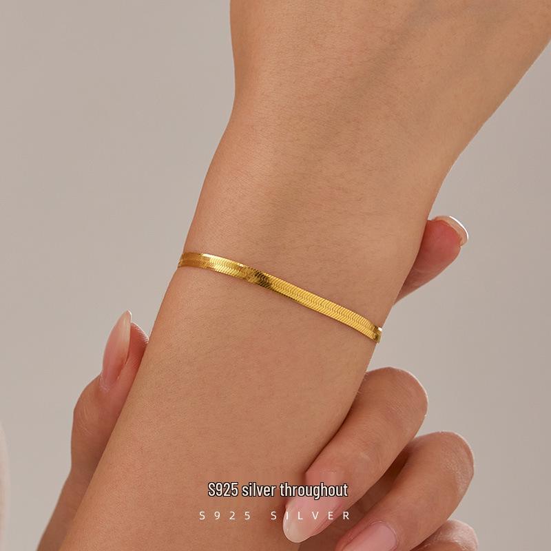 Under the Banyan Tree S925 Sterling Silver Minimalist Snake Bone Bracelet Women's Layered Jewelry