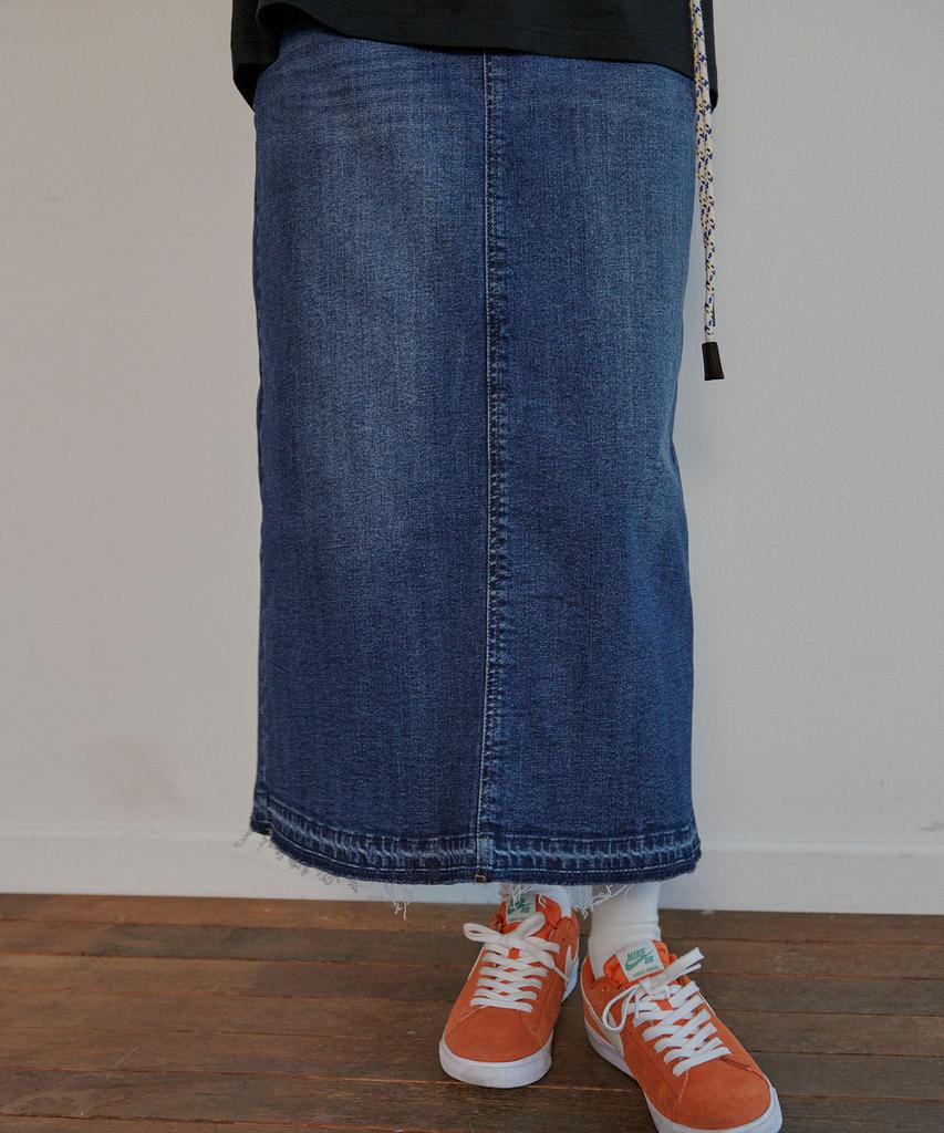 Mc Wood Gun Ronas 7993 Spandex Denim Whisker Medium Indigo Long Skirt