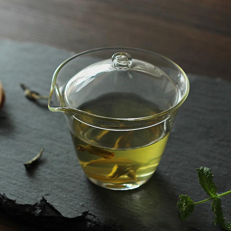 Gaiwan Trasparente in Vetro da 150ml con Bocca Stile Giapponese Tazza per Preparare il Tè Verde